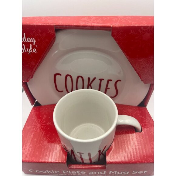 Holiday Style Cookie Plate & Mug Set Christmas Eve Milk & Cookies for Santa - Picture 3 of 6